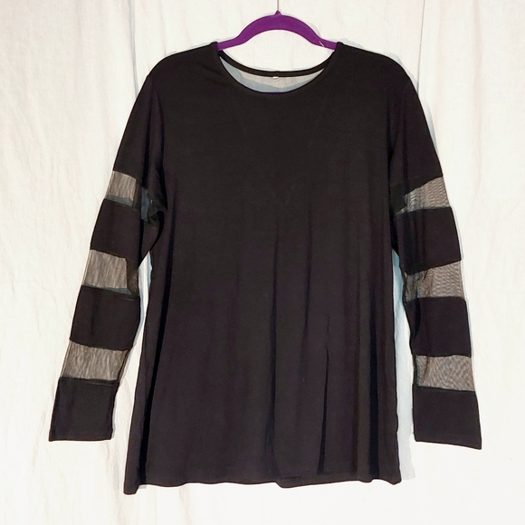 Scarlett black sheer-stripe long-sleeved top, L, NWOT - Picture 2 of 5